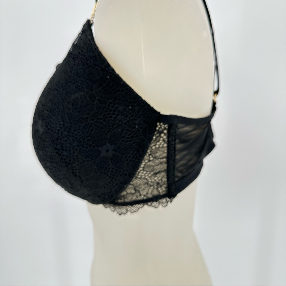 Victoria’s Secret Black Lace Gold Logo Very Sexy Uplift Plunge Sz 34DDD - Picture 5 of 12
